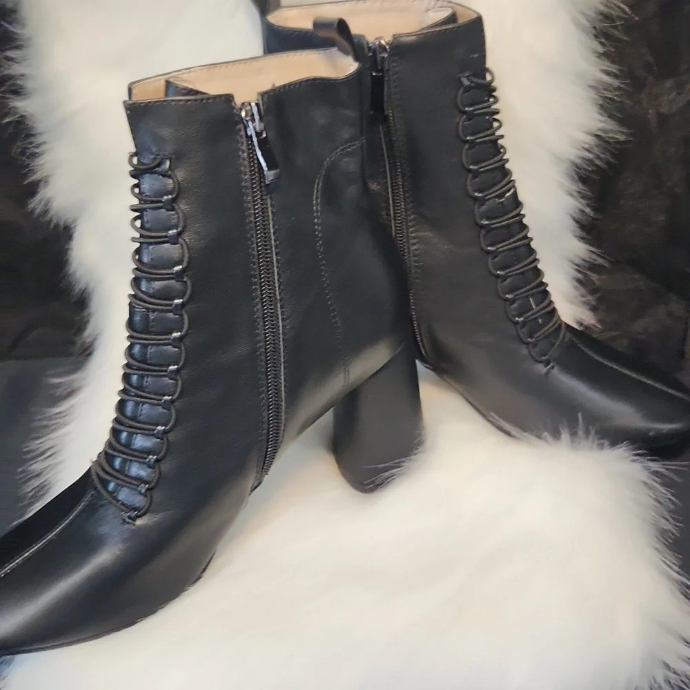 Vero Cuoio Vintage Black Leather Lace Up Boots Size 7.5 - Picture 2 of 9